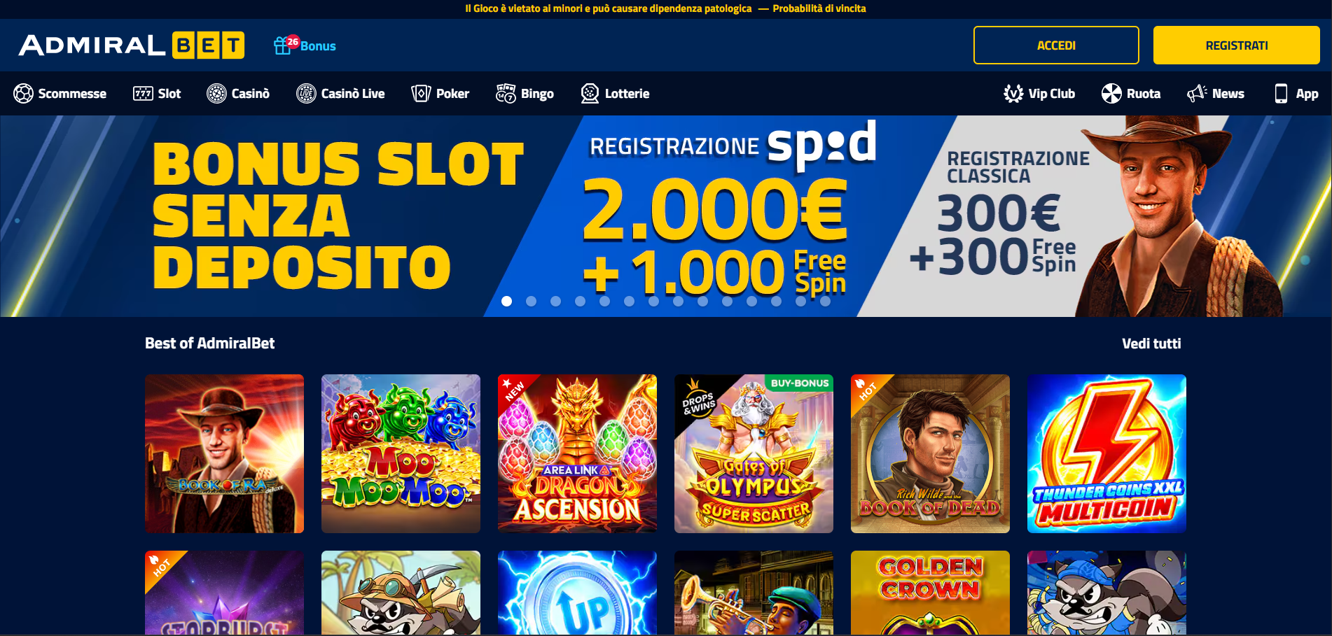 Screenshot of the AdmiralBet website
